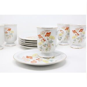 Vintage "Painted Poppies" Mug & Plates (Set 12) Japan Porcelain